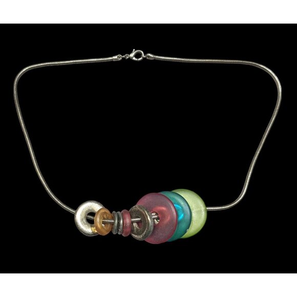 Rainbow And Silver Tone Slide Disc Charm Necklace - Picture 1 of 6